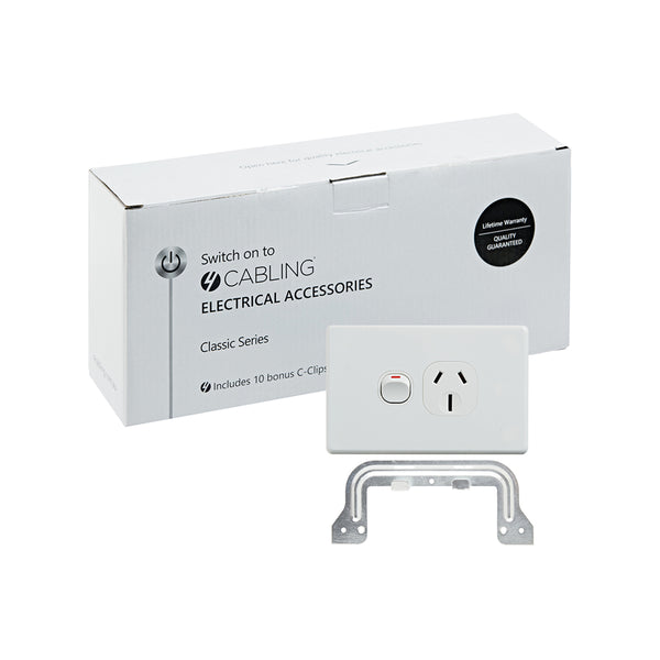 4C | Classic Single Power Point 250V 15A - Horizontal - 10 Pack with 10 FREE C-Clips Deals499