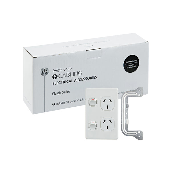 4C | Classic Double Power Point 250V 10A - Vertical - 10 Pack with 10 FREE C-Clips Deals499