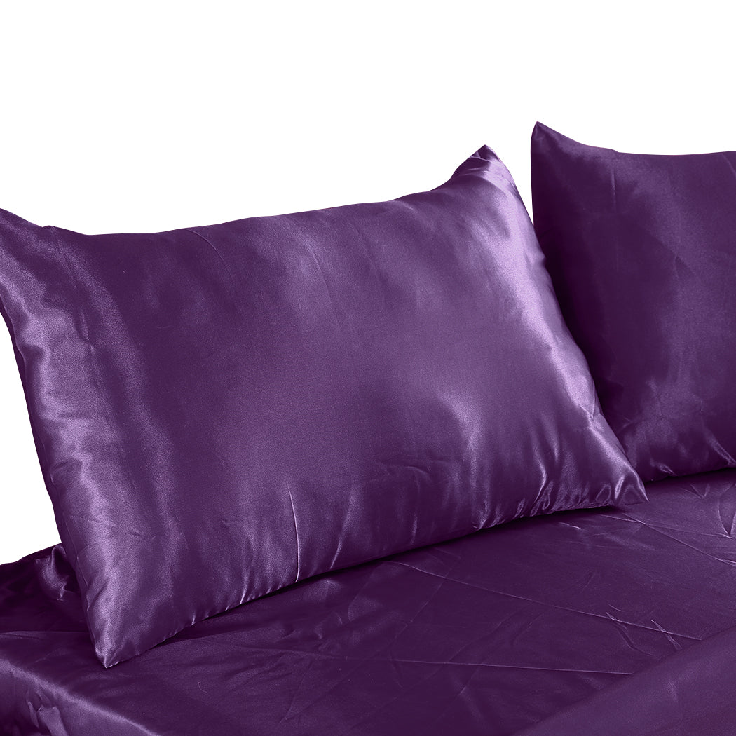 DreamZ Ultra Soft Silky Satin Bed Sheet Set in King Single Size in Purple Colour Deals499