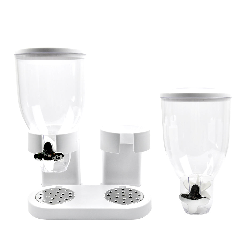 Double Cereal Dispenser Dry Food Storage Container Dispense Machine White Deals499