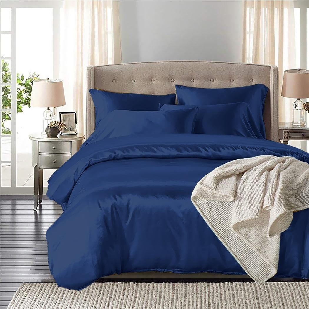 DreamZ Silk Satin Quilt Duvet Cover Set in King Size in Navy Colour Deals499