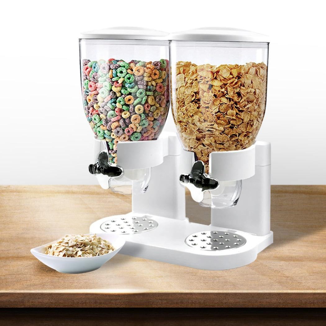 Double Cereal Dispenser Dry Food Storage Container Dispense Machine White Deals499