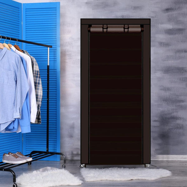 Levede 10 Tier Shoe Rack Portable Storage Cabinet Organiser Wardrobe Brown Cover Deals499