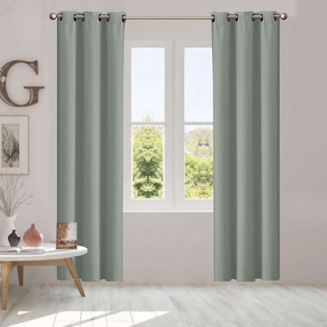 2x Blockout Curtains Panels 3 Layers Eyelet Room Darkening 132x160cm Green Deals499
