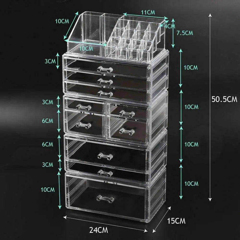 10 Drawers Cosmetic Makeup Organizer Storage Jewellery Box Clear Acrylic Deals499