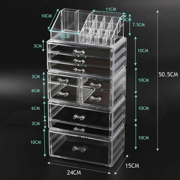 10 Drawers Cosmetic Makeup Organizer Storage Jewellery Box Clear Acrylic Deals499