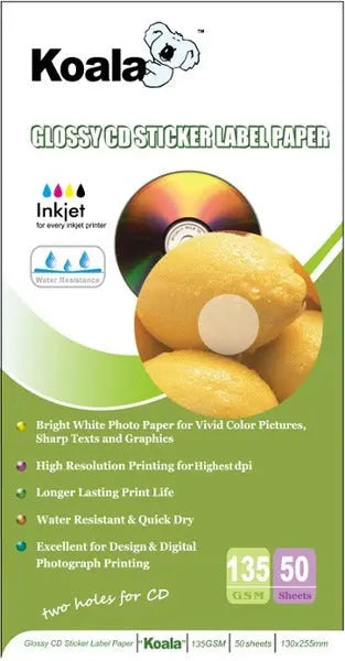 135gm Glossy CD Sticker Paper (100 Labels) KOALA