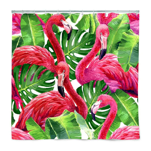 180x200cm Flamingo Print Waterproof Bathroom Shower Crutain with 12 Hooks Deals499