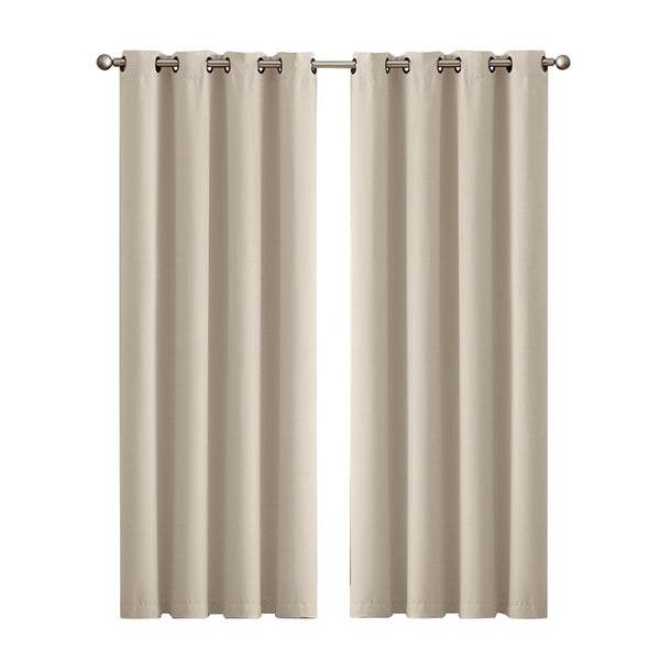 2x Blockout Curtains Panels 3 Layers Eyelet Room Darkening 140x230cm Beige Deals499