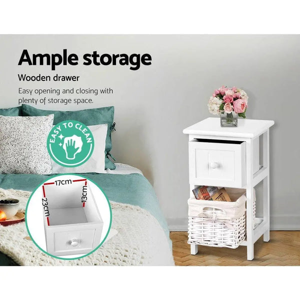 2 PCS Artiss Bedside Table - White Deals499