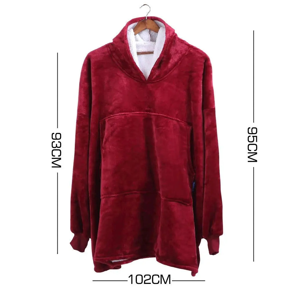 2 Pcs DreamZ Plush Fleece Sherpa Hoodie Sweatshirt Huggle Blanket Pajamas Red DreamZ