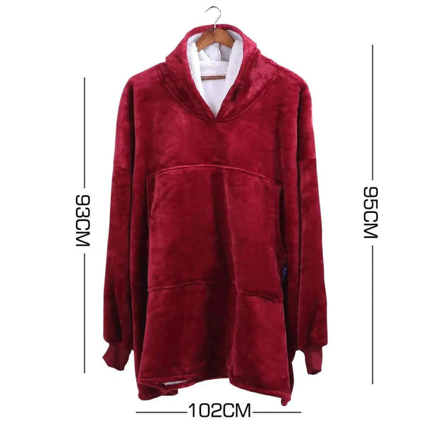2 Pcs DreamZ Plush Fleece Sherpa Hoodie Sweatshirt Huggle Blanket Pajamas Red DreamZ