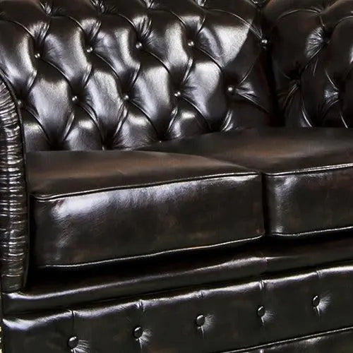 2 Seater Genuine Leather Upholstery Deep Quilting Pocket Spring Button Studding Sofa Lounge Set for Living Room Couch In Brown Colour Deals499