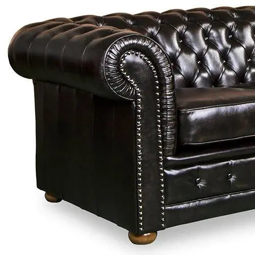 2 Seater Genuine Leather Upholstery Deep Quilting Pocket Spring Button Studding Sofa Lounge Set for Living Room Couch In Brown Colour Deals499