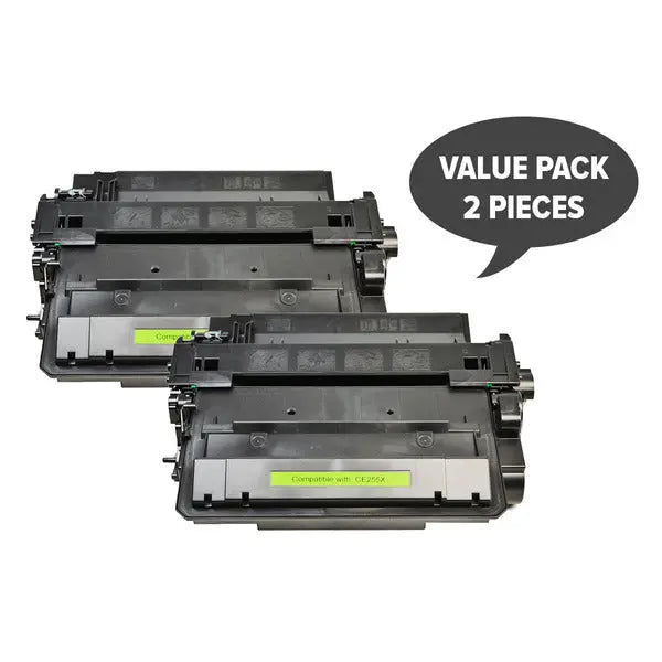 2 x CE255X #55X Black Compatible Laser Toner HP