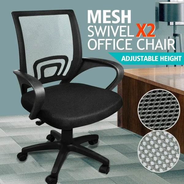2 x Ergonomic Mesh Computer Home Office Desk Midback Task Black Adjustable Chair Deals499