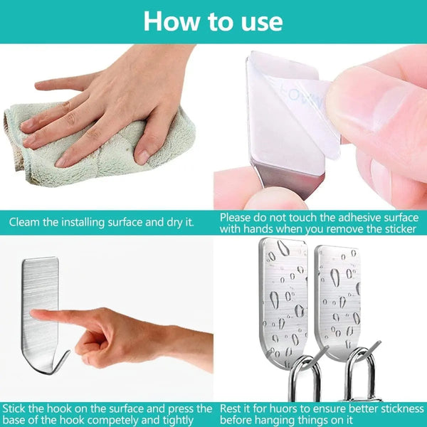 23 Pieces Stainless Steel Waterproof Self Adhesive Dual Wall Hooks for Bathroom, Bedroom and Kitchen Deals499