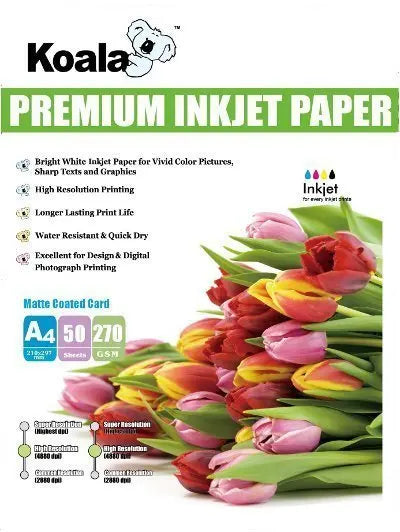 250gm A4 Matt Coated Card Paper (50 Sheets) KOALA