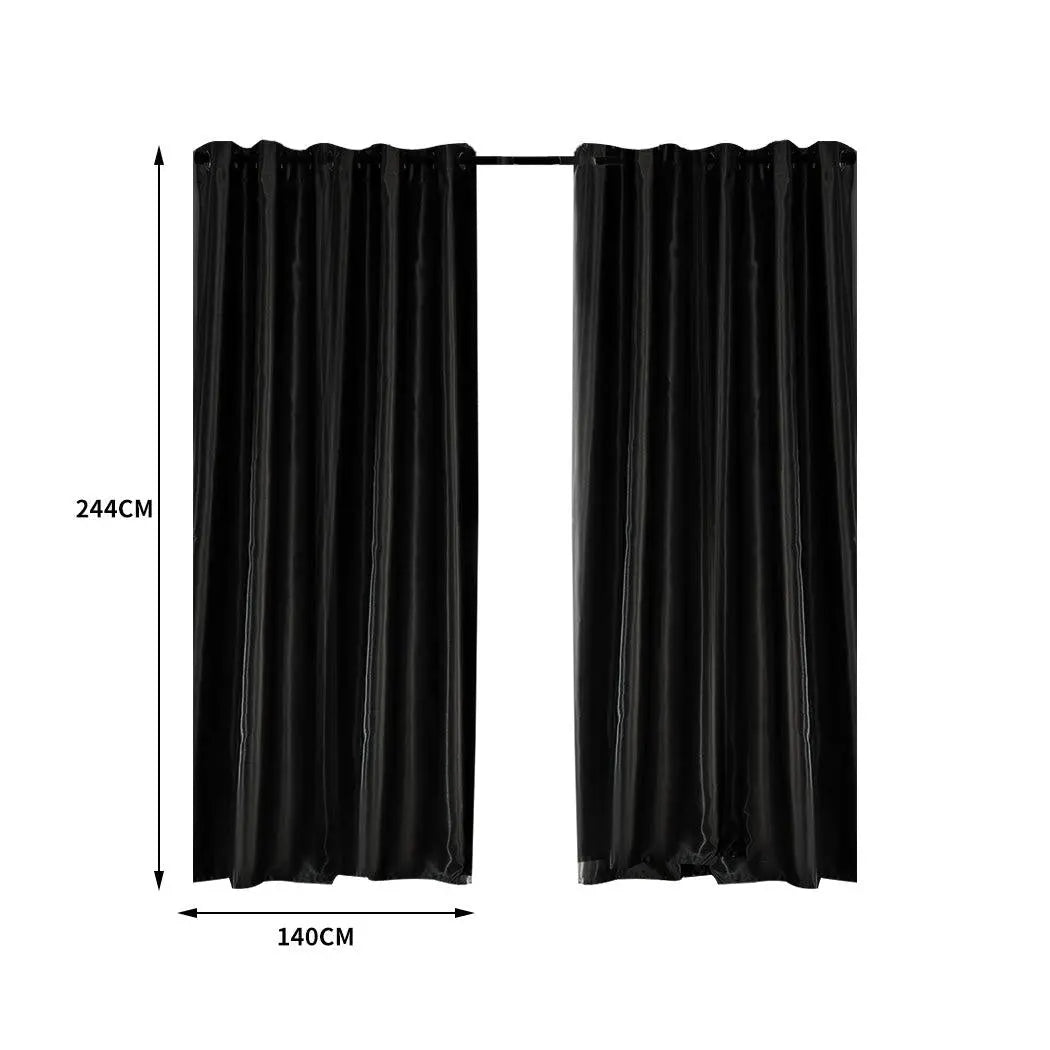 2X Blockout Curtains Blackout Curtain Bedroom Window Eyelet Black 140CM x 244CM Deals499