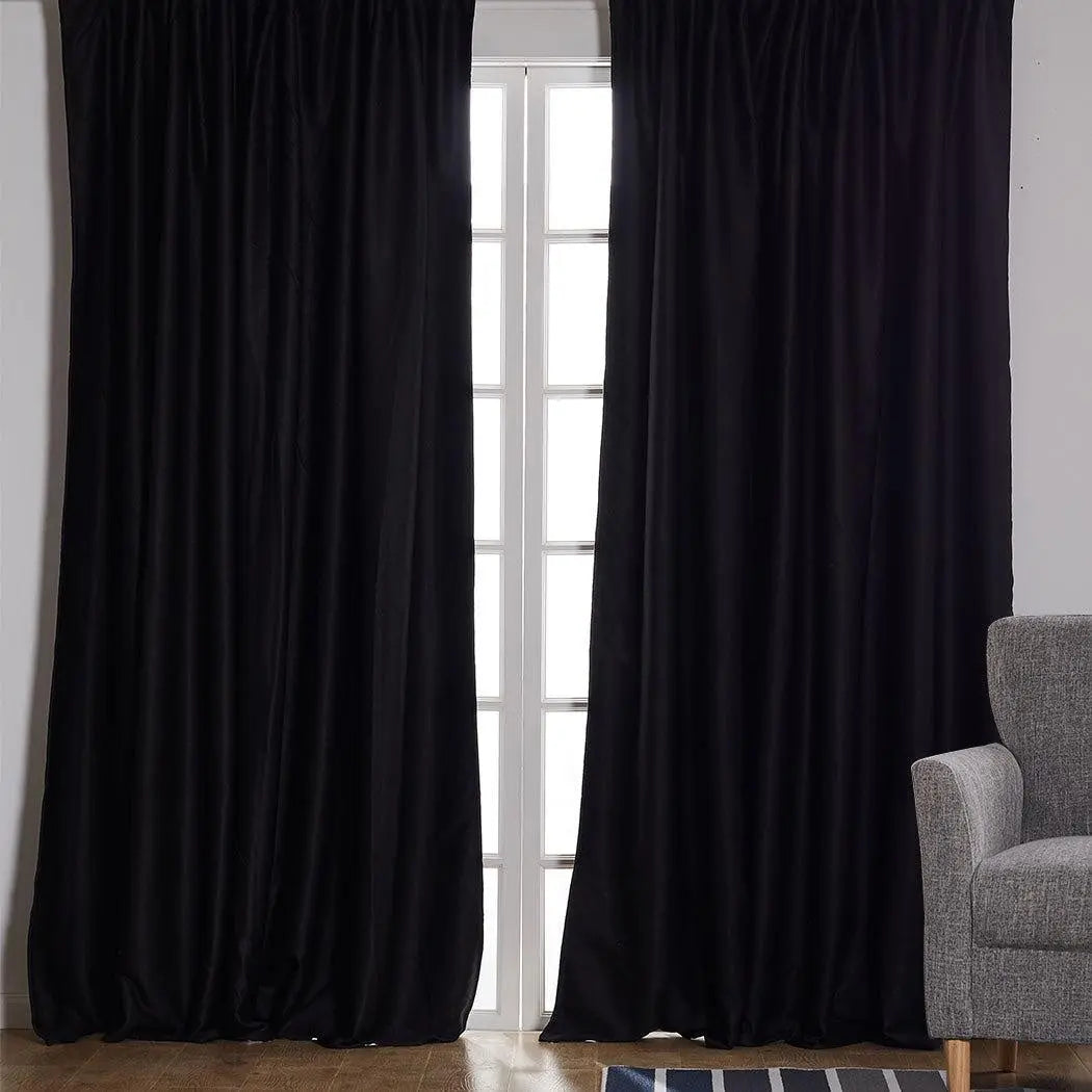 2X Blockout Curtains Curtain Blackout Bedroom 132cm x 213cm Black Deals499