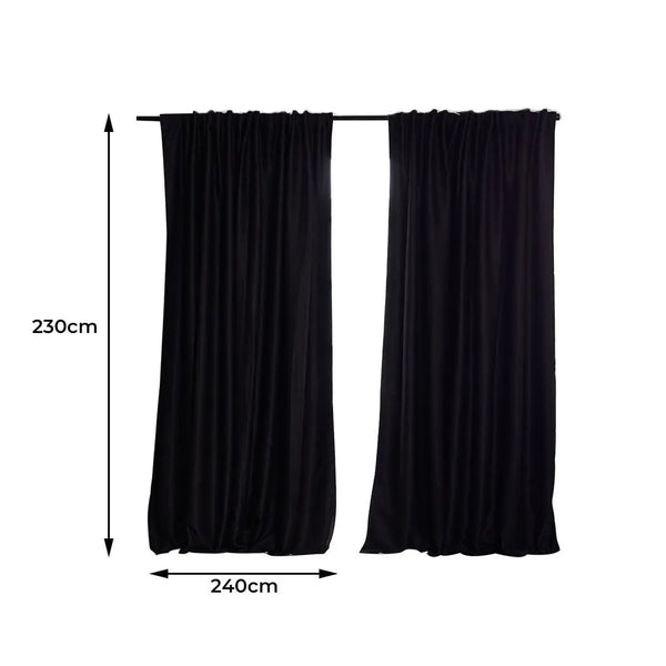 2X Blockout Curtains Curtain Blackout Bedroom 240cm x 230cm Black Deals499
