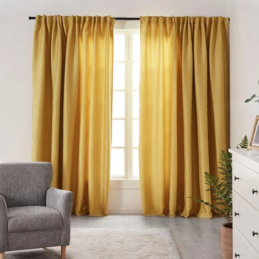 2X Blockout Curtains Curtain Living Room Window Mustard 132CM x 213CM Deals499