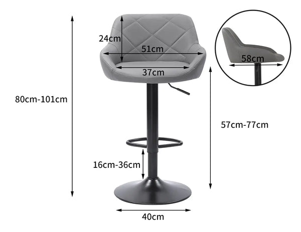 2x Bar Stools Stool Kitchen Chairs Swivel PU Barstools Industrial Vintage Grey Deals499