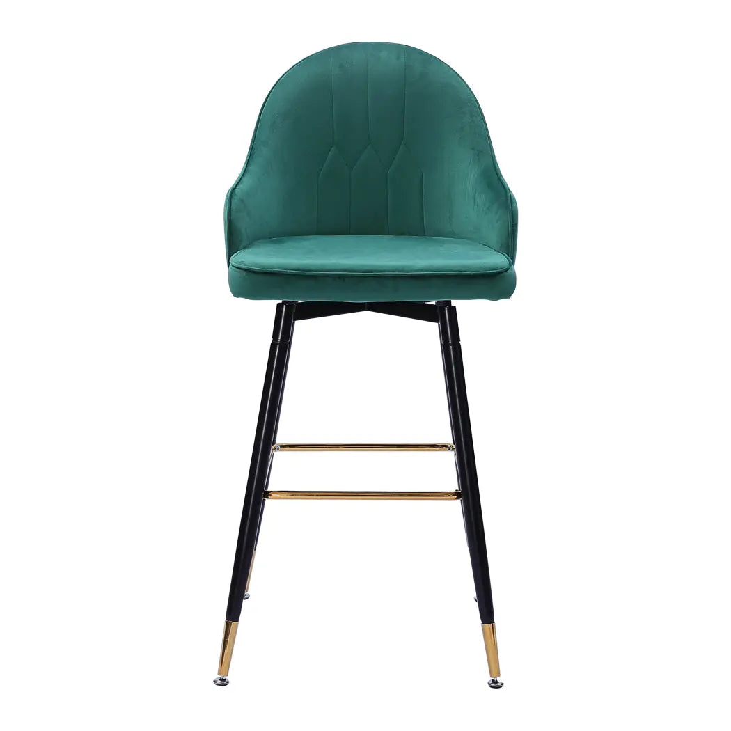 2x Bar Stools Stool Kitchen Chairs Swivel Velvet Barstools Vintage Green Deals499