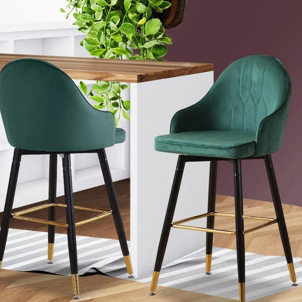 2x Bar Stools Stool Kitchen Chairs Swivel Velvet Barstools Vintage Green Deals499