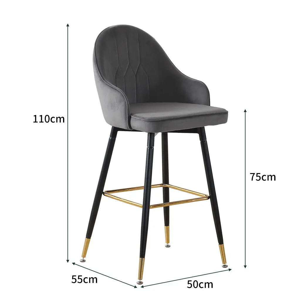 2x Bar Stools Stool Kitchen Chairs Swivel Velvet Barstools Vintage Grey Deals499