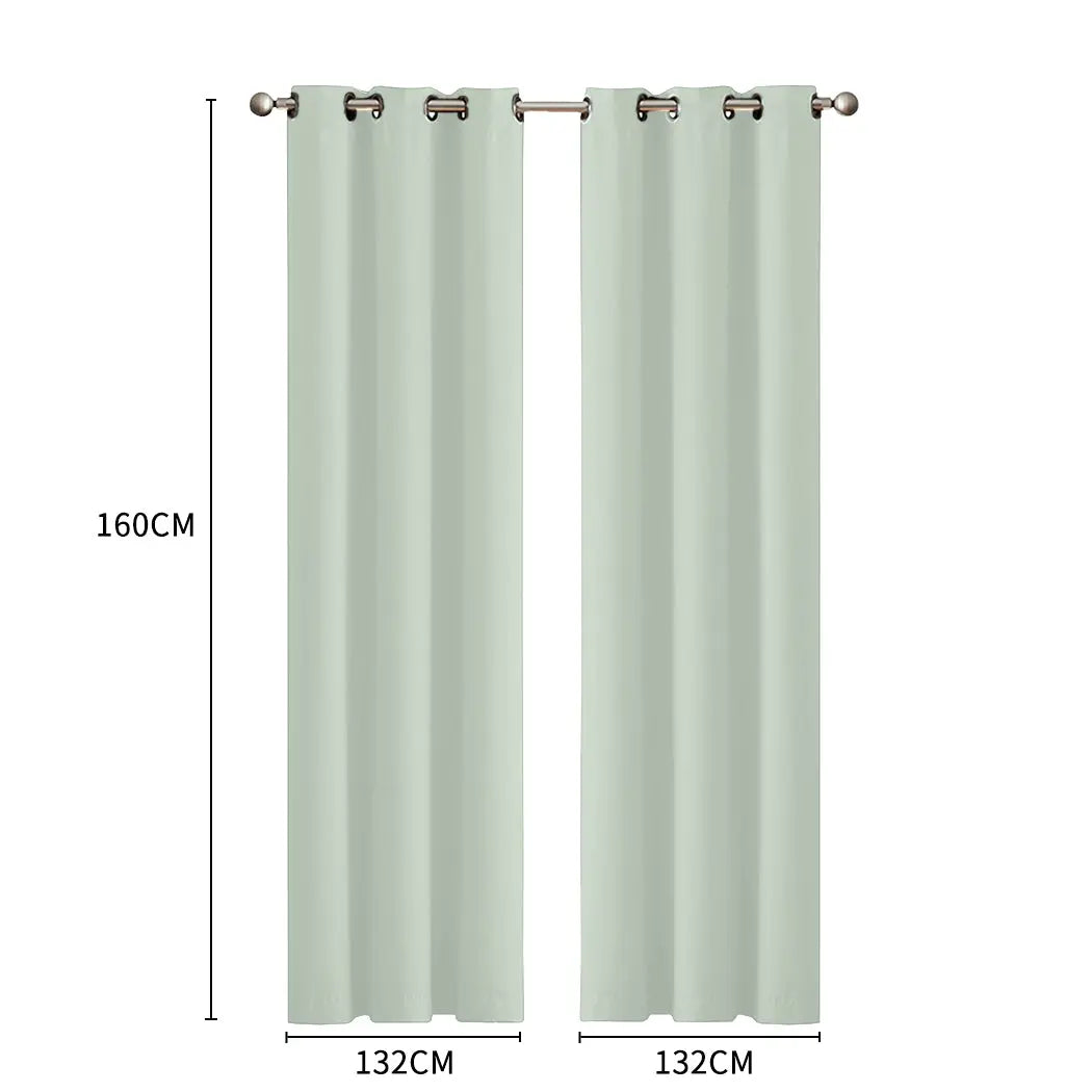 2x Blockout Curtains Panels 3 Layers Eyelet Room Darkening 132x160cm Green Deals499