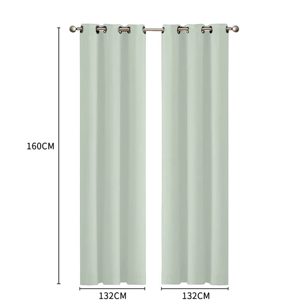 2x Blockout Curtains Panels 3 Layers Eyelet Room Darkening 132x160cm Green Deals499