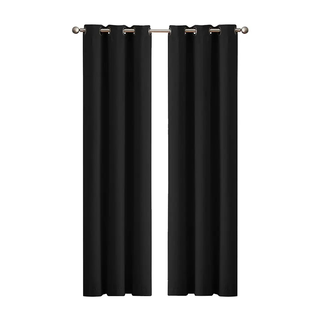 2x Blockout Curtains Panels 3 Layers Eyelet Room Darkening 132x213cm Black Deals499