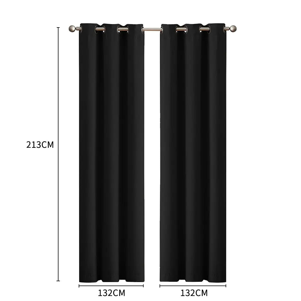 2x Blockout Curtains Panels 3 Layers Eyelet Room Darkening 132x213cm Black Deals499