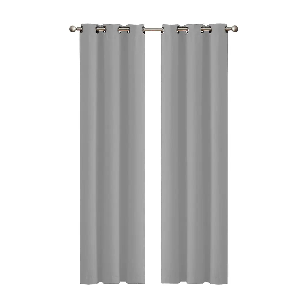 2x Blockout Curtains Panels 3 Layers Eyelet Room Darkening 132x213cm Grey Deals499