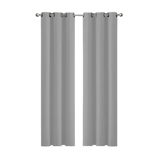 2x Blockout Curtains Panels 3 Layers Eyelet Room Darkening 132x213cm Grey Deals499