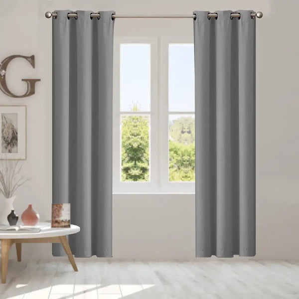 2x Blockout Curtains Panels 3 Layers Eyelet Room Darkening 132x213cm Grey Deals499