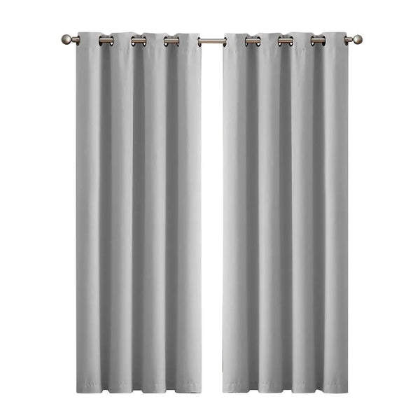 2x Blockout Curtains Panels 3 Layers Eyelet Room Darkening 140x160cm Grey Deals499