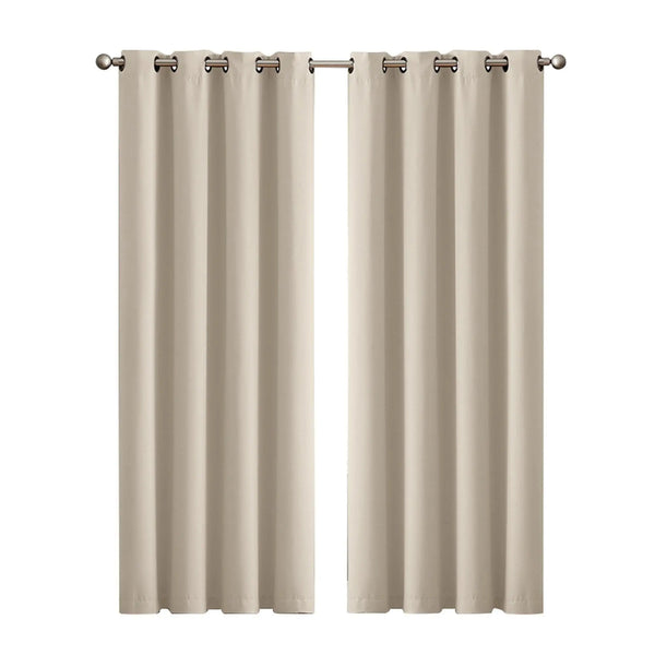 2x Blockout Curtains Panels 3 Layers Eyelet Room Darkening 140x230cm Beige Deals499