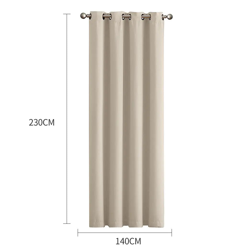 2x Blockout Curtains Panels 3 Layers Eyelet Room Darkening 140x230cm Beige Deals499
