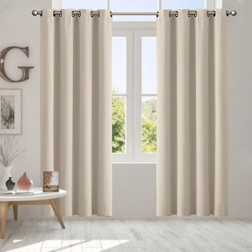 2x Blockout Curtains Panels 3 Layers Eyelet Room Darkening 140x230cm Beige Deals499
