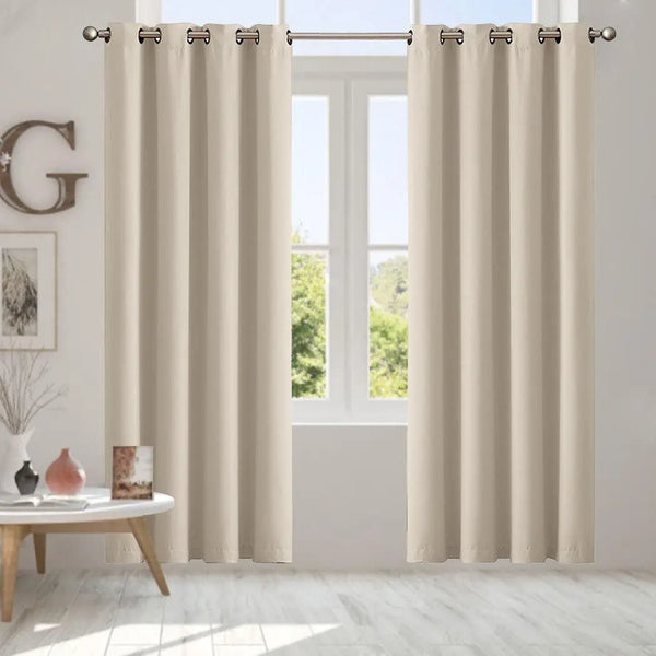 2x Blockout Curtains Panels 3 Layers Eyelet Room Darkening 140x230cm Beige Deals499