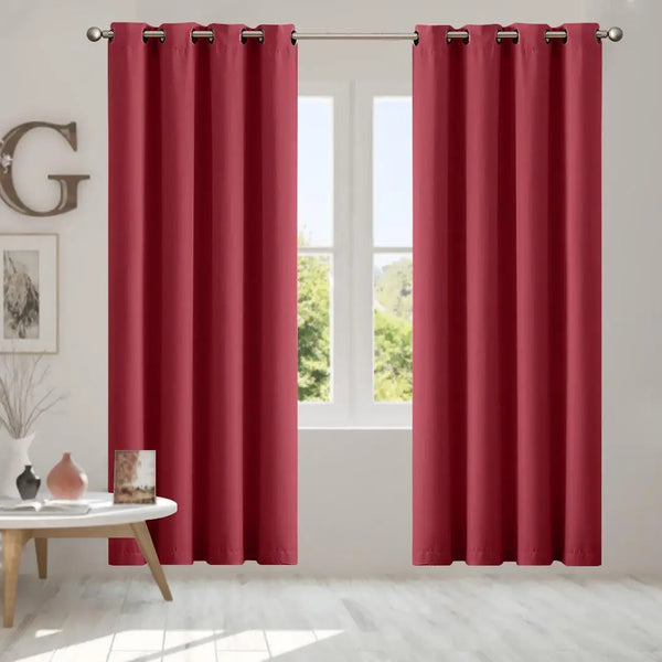 2x Blockout Curtains Panels 3 Layers Eyelet Room Darkening 140x230cm Burgundy Deals499
