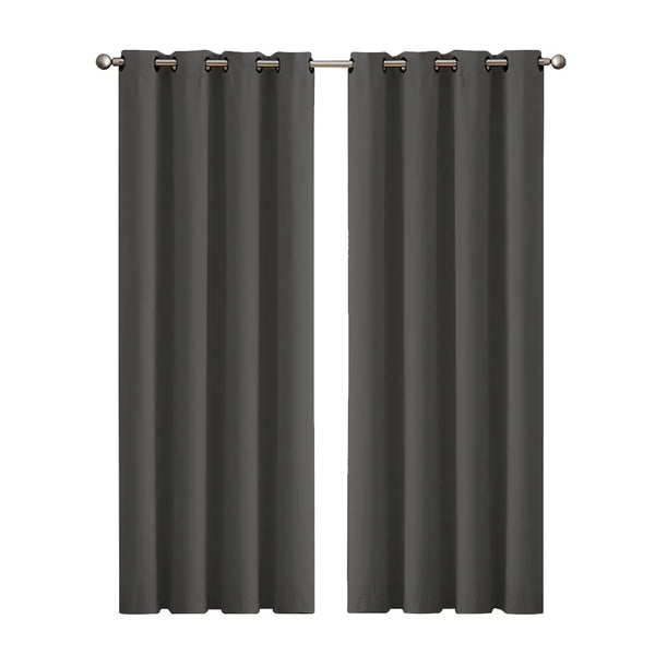 2x Blockout Curtains Panels 3 Layers Eyelet Room Darkening 140x230cm Charcoal Deals499