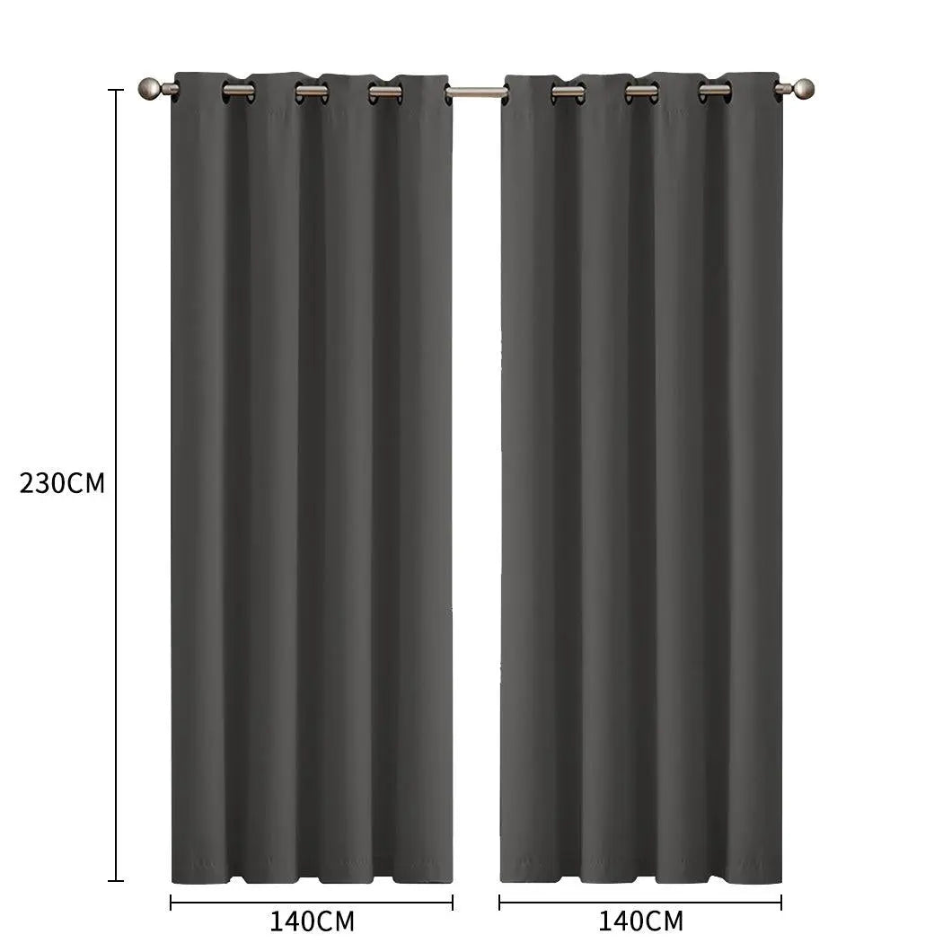 2x Blockout Curtains Panels 3 Layers Eyelet Room Darkening 140x230cm Charcoal Deals499