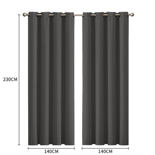 2x Blockout Curtains Panels 3 Layers Eyelet Room Darkening 140x230cm Charcoal Deals499