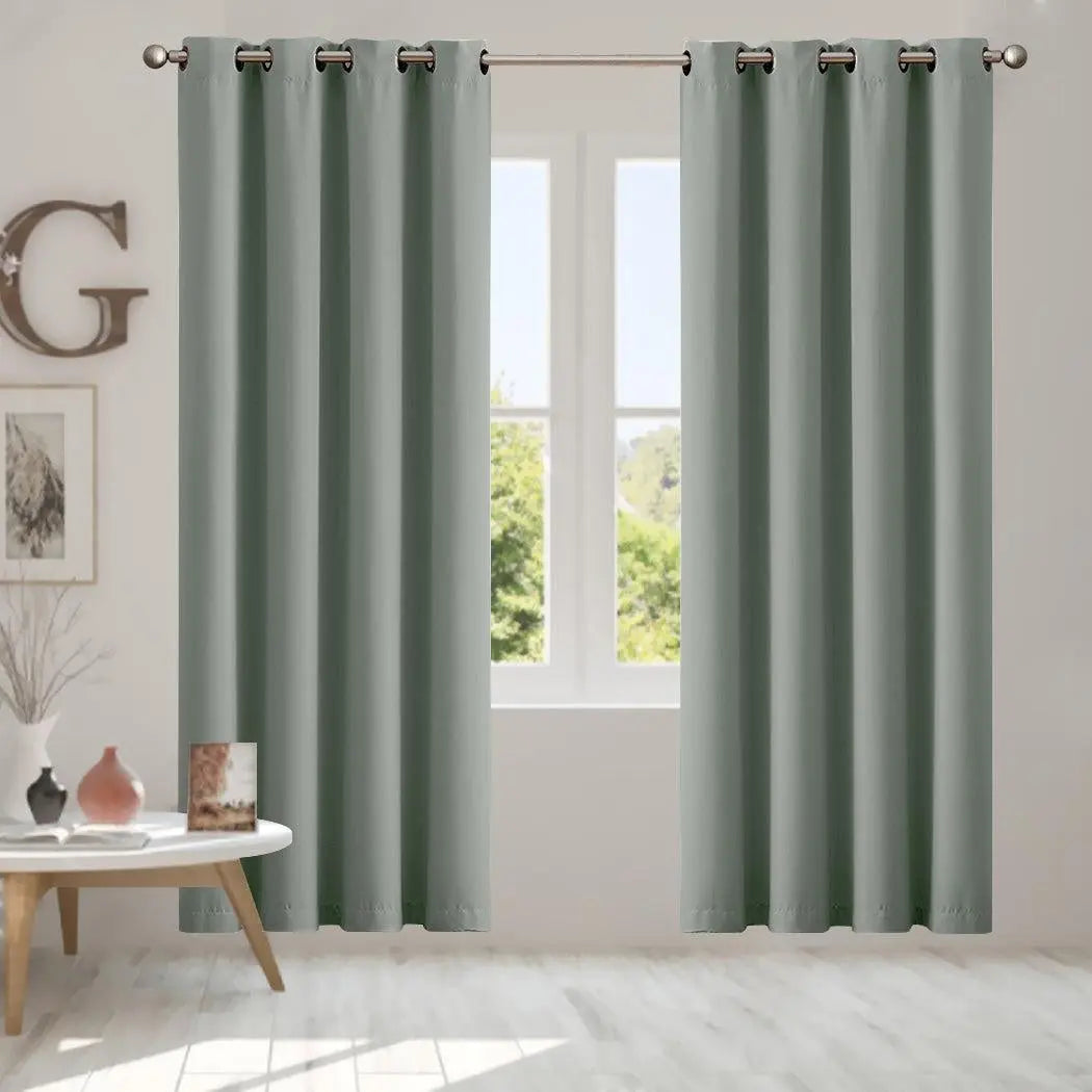 2x Blockout Curtains Panels 3 Layers Eyelet Room Darkening 140x230cm Grey Deals499