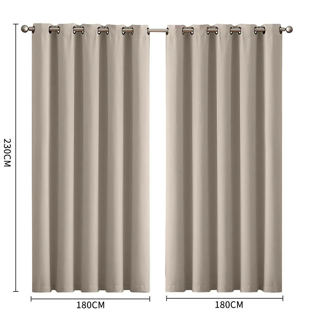 2x Blockout Curtains Panels 3 Layers Eyelet Room Darkening 180x230cm Beige Deals499