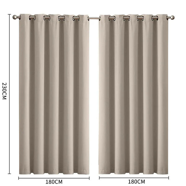 2x Blockout Curtains Panels 3 Layers Eyelet Room Darkening 180x230cm Beige Deals499