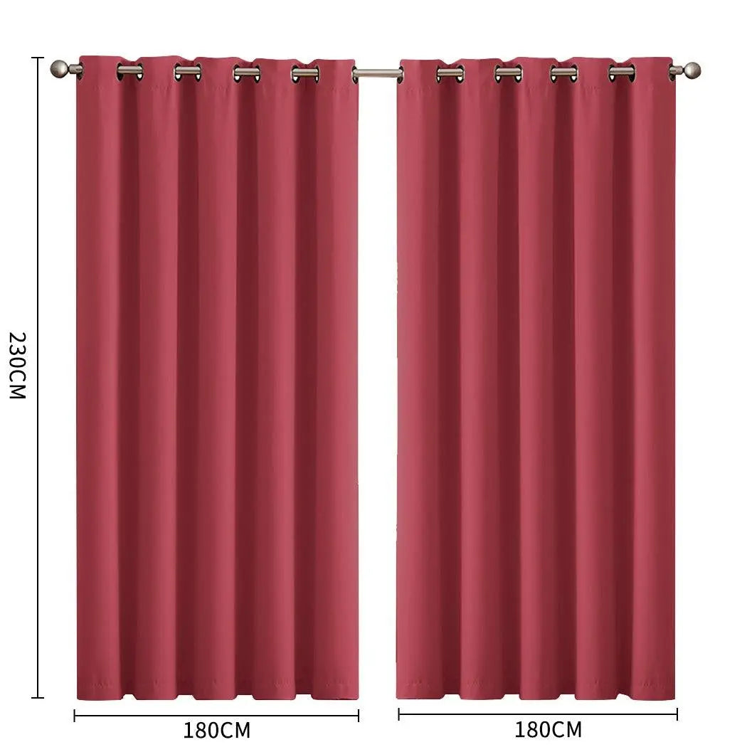 2x Blockout Curtains Panels 3 Layers Eyelet Room Darkening 180x230cm Burgundy Deals499
